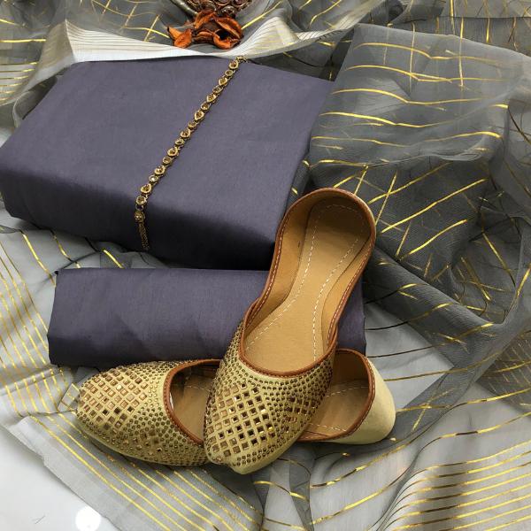Stunning Katan Suit With Khussa Pair - 4 Pcs