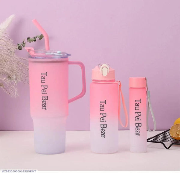 3 Pcs Perfect For Gym Water Bottle Set- Blue ,Green , Purple & Pink